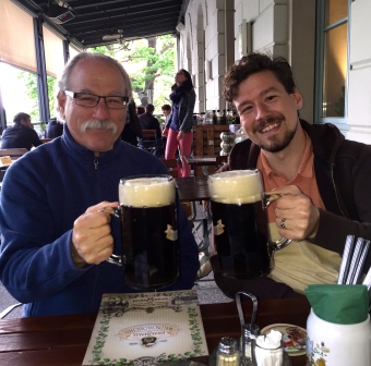 Enjoying liter beers (Mass) at a Dresden brewery